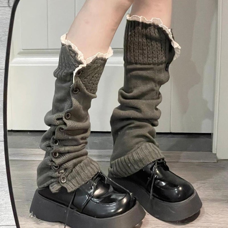 Palandot Stacked Stocking Cover With Lace Japanese Korean Medium-Style All-Match Sub-Culture Leg Cover Spice Girls Multicolor Button - Image 1